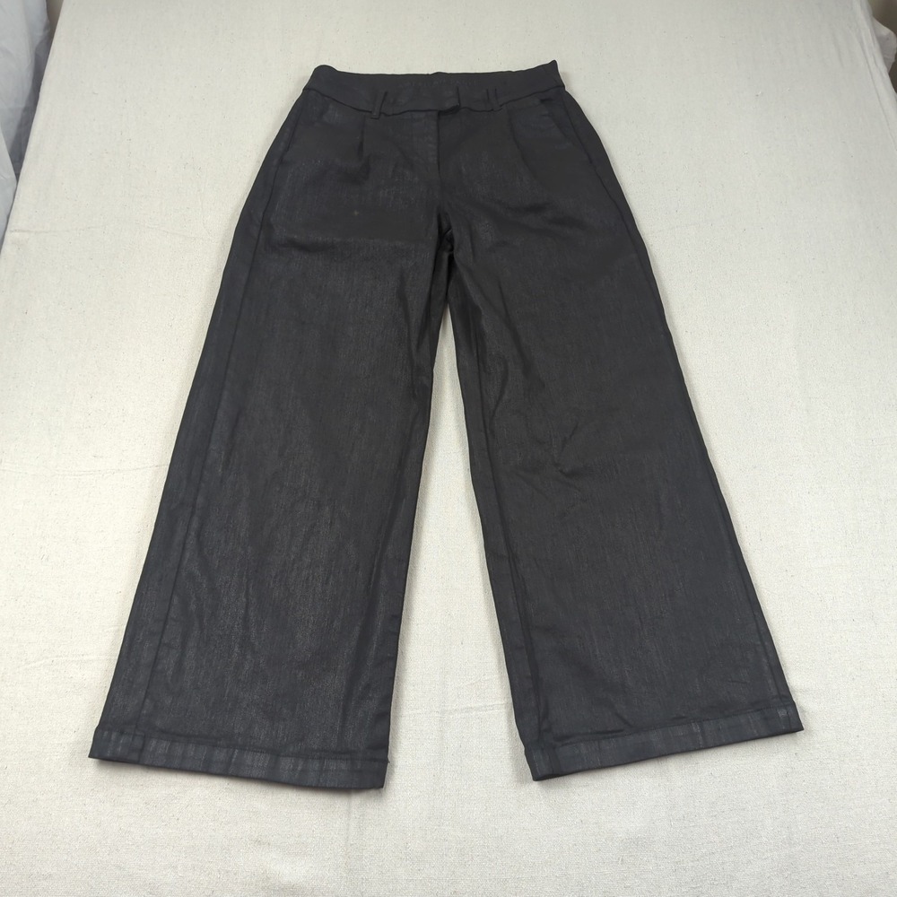 American Eagle Pants Womens 2 Black Shortβ Wide Leg Waxed Trouser Pleated